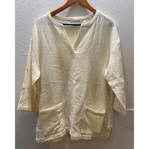Soft Surroundings Gauze V Neck 3/4 Sleeve Cream Top Size M